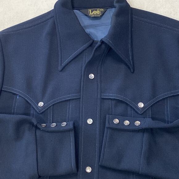 Vintage LEE Pearl Snap Waffle Knit Shirt Long Sleeve 70s 80s Western Pearl Snap - Picture 1 of 16